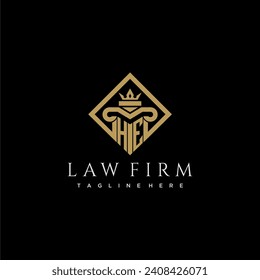 HE initial monogram logo for lawfirm with pillar in creative square design