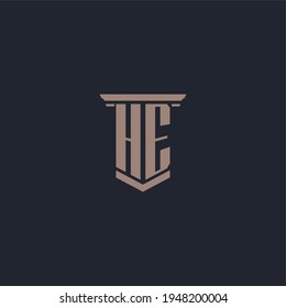 HE initial monogram logo with pillar style design