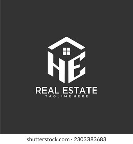 HE initial monogram logo for real estate with polygon shape creative design