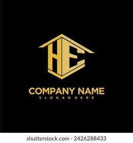 HE initial monogram logo for real estate with creative building style design