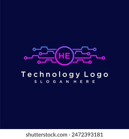 HE initial monogram for technology logo with circle style design