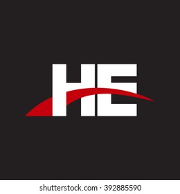 HE initial overlapping swoosh letter logo white red black background