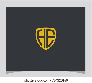 HE initial shield gold color icon letter logo vector eps 10