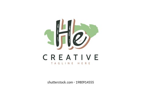 HE Initials, handwriting logo vector