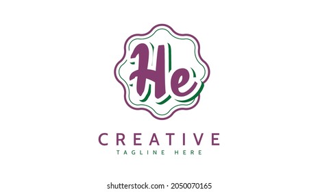 HE Initials, handwriting logo vector