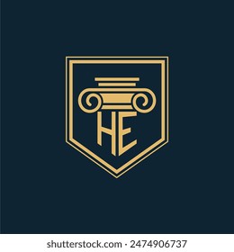 HE Initials Law Firm Logo Lawyer logo with creative law element