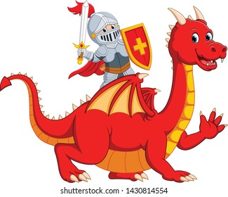 he knight holding sword on the big red dragon