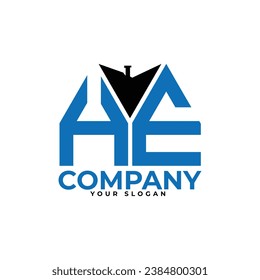 HE letter creative real estate vector logo design.