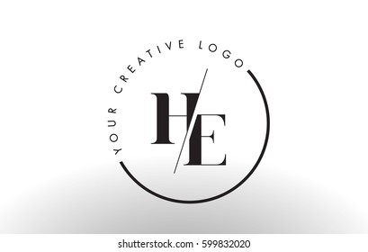 HE Letter Logo Design with Creative Intersected and Cutted Serif Font.