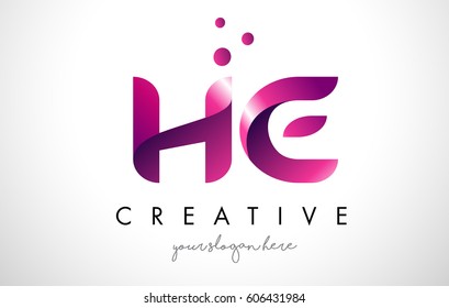 HE Letter Logo Design Template with Purple Colors and Dots