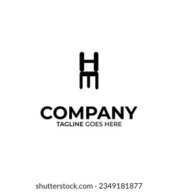 Diseño de logotipo de carta HE blanco y negro
