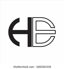 HE Letter logo monogram with oval shape negative space design template white background