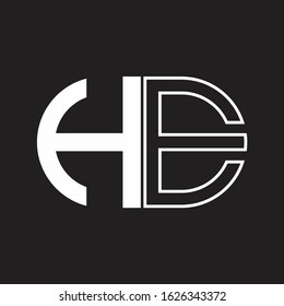 HE Letter logo monogram with oval shape negative space design template