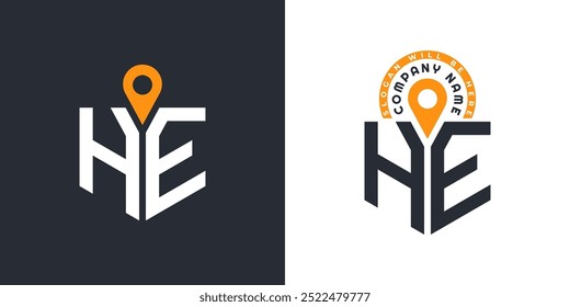 HE Location Logo Bundle. Letter HE Logo Dual Vector Icons for Recruitment and Navigation