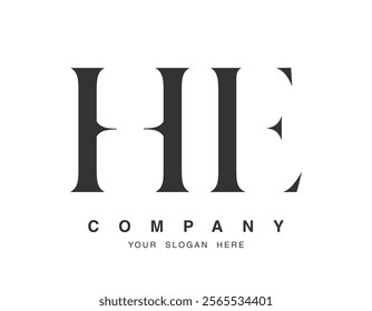 HE logo design. Initial letter h and e serif font style. Creative classic company name typography. Trendy logotype or identity. Vector illustration.