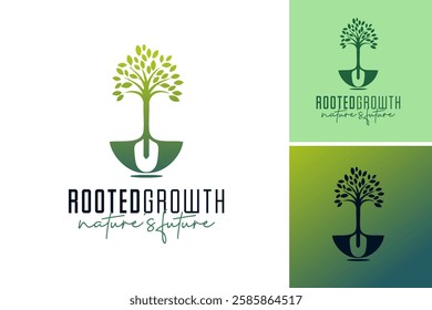 he logo features a vibrant tree with roots, symbolizing sustainability and growth. Ideal for an environmental organization or eco-friendly brand, it conveys a commitment. EPS Layered File