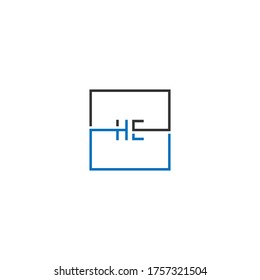 HE logo letter design concept in black and blue color 