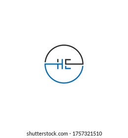 HE logo letter design concept in black and blue color 