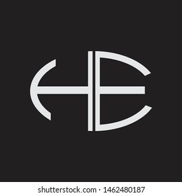 HE Logo letter oval monogram design template with black and white colors