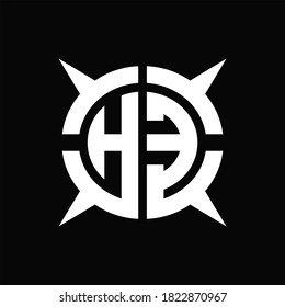 HE Logo monogram with four pieces circle slice design template on Black Background