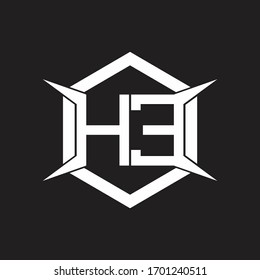 HE Logo monogram with hexagon and four taper shape design template