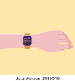He was looking at the time and schedule on his watch what had to be done.
Illustration about watch the clock.