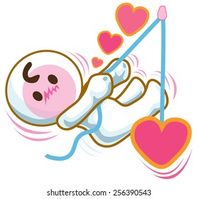 He in love and hanging pull heart showing, He is pantomime, Cartoon vector character design cute and funny background white color.