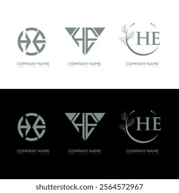 HE minimalist and classic logo set design. HE monogram circle shape vector. HE unique design.
