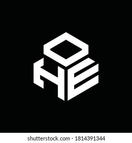 HE monogram logo with 3 cube style design template isolated on black background