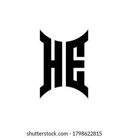 Logo de monograma HE con plantilla de diseño de lado curvo