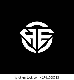 Logo de monograma HE con forma de diamante y plantilla de diseño redondeado de círculo de anillo