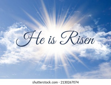 He is risen background with a sunburst in blue sky design