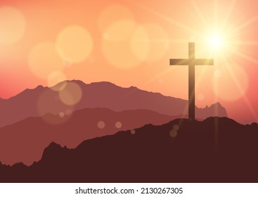 He is risen background with sunset landscape design