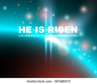 He is risen, celebrate the resurrection. Easter card with space background. Vector illustration