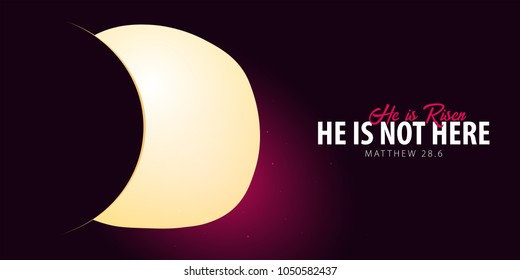 He is Risen. Celebrate the savior. Easter Church banner with open tomb, christian motive. Vector illustration