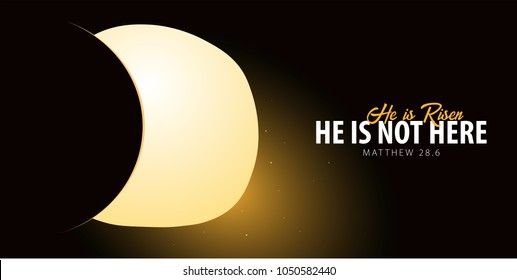 He is Risen. Celebrate the savior. Easter Church banner with open tomb, christian motive. Vector illustration