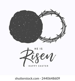 He is risen, Christian banner with open tomb and crown of thorns. Web banner or church poster design for Good Friday. Vector illustration