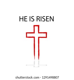 He is Risen Christian Easter Bible Scripture Typography Design Card from Gospel of Matthew with Gold Foil Style Brush Script Font on white background