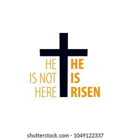 He is Risen. Church easter logo, emblem, labels or stickers with cross. Vector graphics