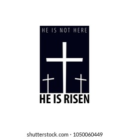 He is Risen. Church easter logo, emblem, labels or stickers with cross. Vector graphics