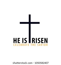 He is Risen. Church easter logo, emblem, labels or stickers with cross. Vector graphics