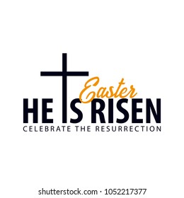 He is Risen. Church easter logo, emblem, labels or stickers with cross. Vector graphics.