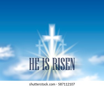 He is risen. Clouds vector.  realistic illustration of Easter.