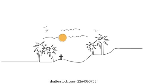 He Is Risen Concept With Minimal Vector Line Art. Line drawing, Line vector drawing, vector illustration or Easter Poster