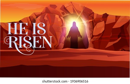 He is risen Easter Sunday banner vector illustration