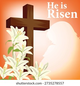 He is Risen Good Friday Cross and Jesus Christ Vector