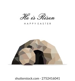 he is risen happy easter empty tomb geometric illustration