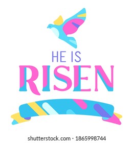He is risen. Happy Easter greeting card. Illustration with religious symbol of faith.