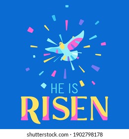 He is risen. Happy Easter greeting card. Illustration with religious symbol of faith.