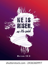 He is risen, Matthew 28 6, poster concept. Jesus Christ with crown of thorns, portrait print design. Vector illustration